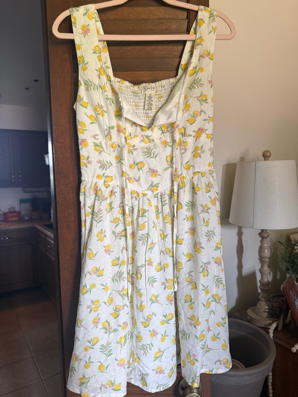 Jessica’s Simpson cotton linen blend dress lemon print sundress size M EUC
